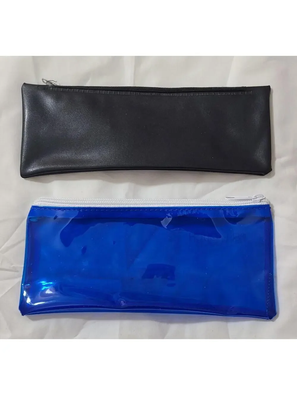 2pk Pencil Pouches Black & Clear Electric Blue Travel Storage Organizer Wristlet